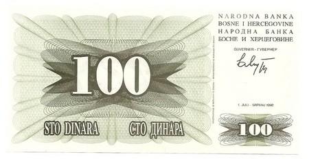 Bosnija ir Hercogovina. 100 dinarų ( 1992 )  UNC